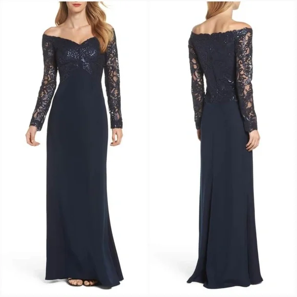 Tadashi Shoji | Sequin Off Shoulder Gown - Picture 1 of 14